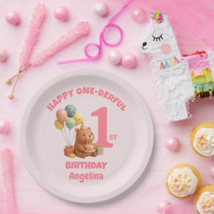 Assiettes En Carton Ours en peluche personnalisé pour le 1er anniversa
