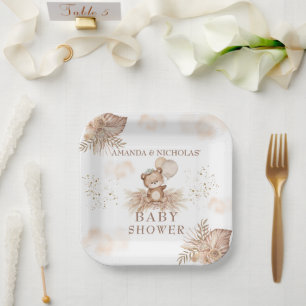 Assiettes En Carton Ours en peluche pour Baby Shower Bohème Neutre
