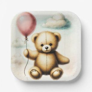 Assiettes En Carton Ours en peluche rose ballon à peine attendre la Ba