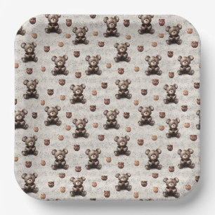 Assiettes En Carton Ours en peluche rustique vintage