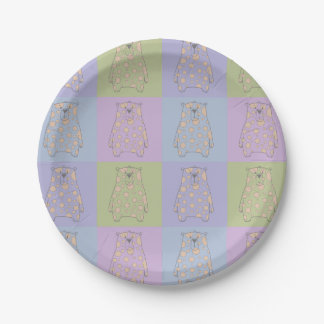 Assiettes En Carton Ours mignons sur des fonds colorés avec des points