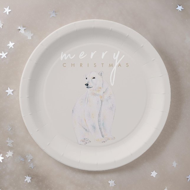 Assiettes En Carton Ours polaire aquarelle Joyeux Noël moderne (Créateur téléchargé)