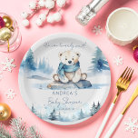 Assiettes En Carton Ours polaire baby shower d'hiver arctique modèle<br><div class="desc">Ours polaire hiver arctique nous pouvons attendre passionnément baby shower vaisselle personnalisée plaque modèle,  aquarelle mignon ours polaire en peluche portant un foulard bleu assis sur glace roche neigeuse pins hivernal baby shower d'accueil panneau baby shower personnalisé</div>