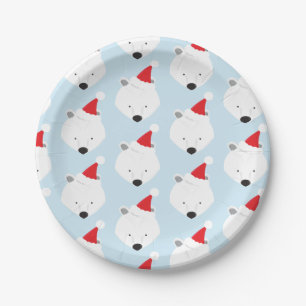 Assiettes En Carton Ours polaire Santa Chapeau animal Noël