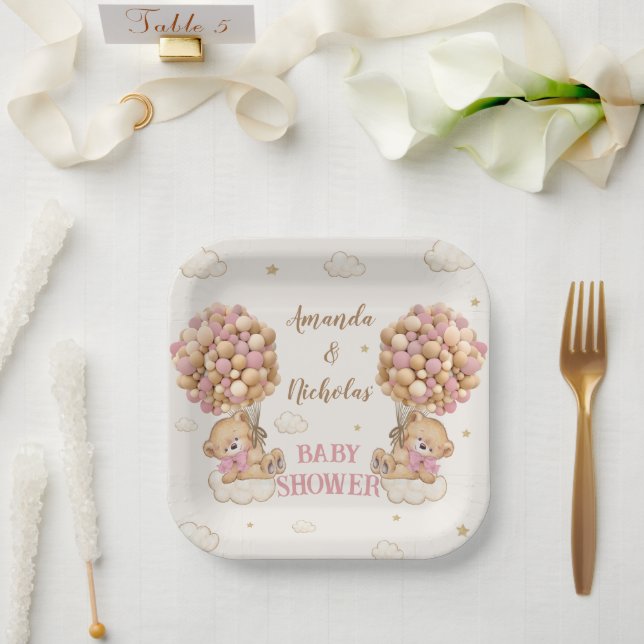 Assiettes En Carton Ours Twin Girls Douche mignonne rose (Mariage)