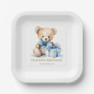 Assiettes En Carton Ourson à l'aquarelle douce Premier Anniversaire