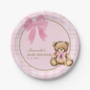 Assiettes En Carton Ourson élégant Baby Shower carreaux roses