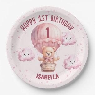 Assiettes En Carton Ourson en peluche rose et joli bébé fille