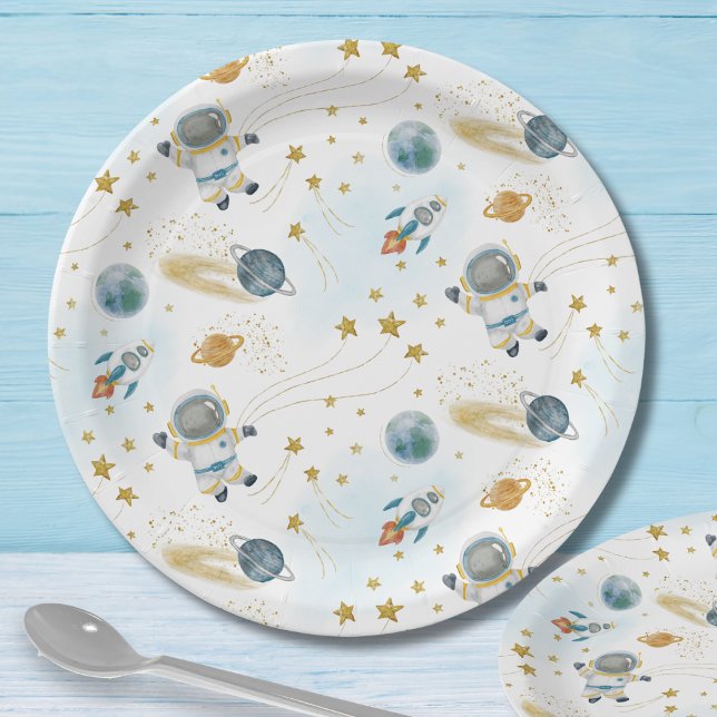 Assiettes En Carton Outer Space Astronaut Stars Pattern (Créateur téléchargé)