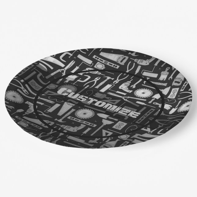 Assiettes En Carton Outils d'atelier Black & Silver (Angle)