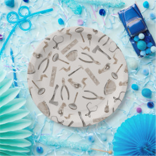 Assiettes En Carton Outils neutres de construction d'aquarelle Boho