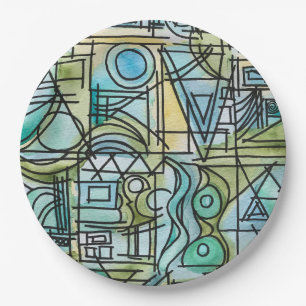 Assiettes En Carton Ouverture - Art géométrique moderne peint à la mai