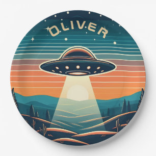 Assiettes En Carton Ovation UFO au coucher du soleil Personnalisé