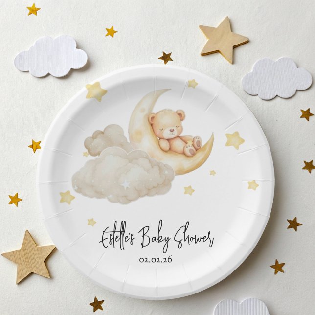 Assiettes En Carton Over The Moon Teddy Bear Baby Shower (Créateur téléchargé)