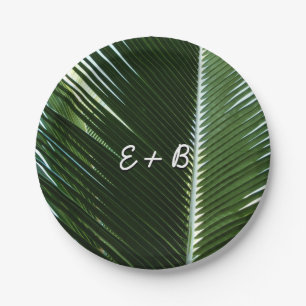 Assiettes En Carton Overlapping Palm Fronds Tropical Green Abstract