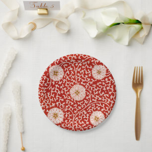 Assiettes En Carton Owen Jones Ornement Chinois Fleurs Rouges et Blanc