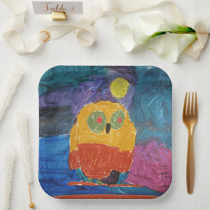 Assiettes En Carton Owl Bird "Art by Kids"