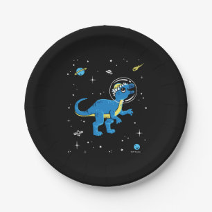 Assiettes En Carton Pachycéphalosaurus Bleu Et Jaune Dinos Dans L'Espa