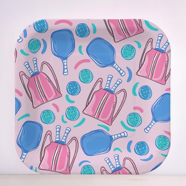 Assiettes En Carton Paddles et balles de Pickleball Rose (Créateur téléchargé)