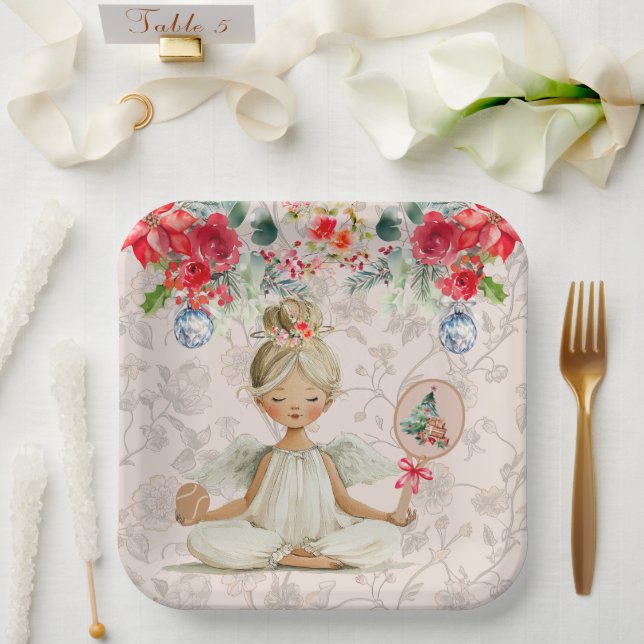 Assiettes En Carton Padel Themed Paper Plates – Christmas Angel Motif (Mariage)