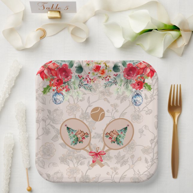 Assiettes En Carton Padel Themed Paper Plates – Festive Racquet Motif (Mariage)