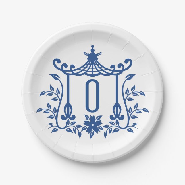 Assiettes En Carton Pagode Chic Monogramme O Plaque Papier (Devant)