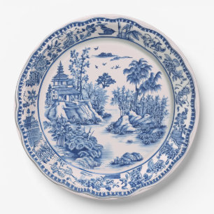 Assiettes En Carton Pagode de la Chinoiserie Bleue et Blanche