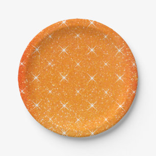 Assiettes En Carton Pailleté orange avec des étoiles scintillantes et