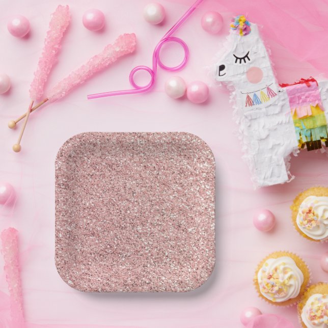 Assiettes En Carton Paillette rose (Fête)