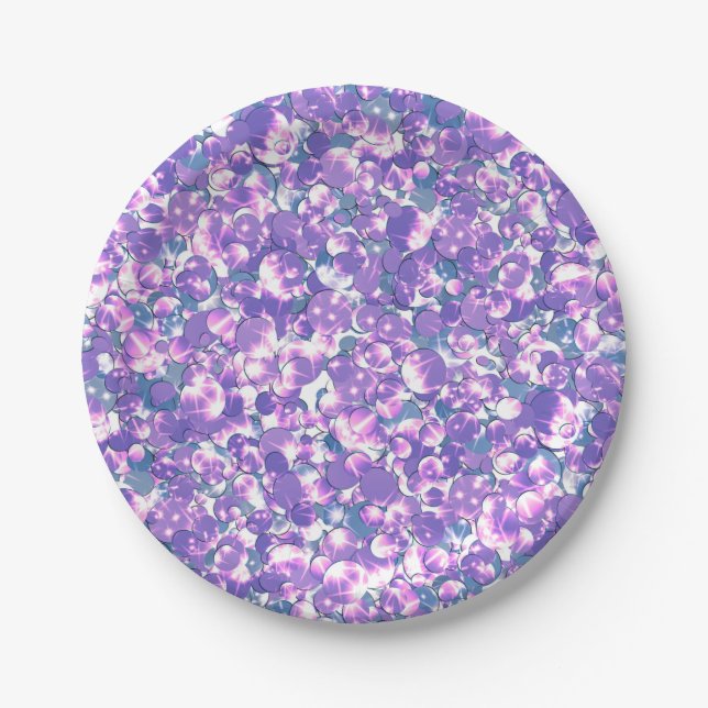 Assiettes En Carton Paillettes de parties scintillant brillant violet  (Devant)