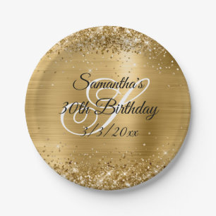 Assiettes En Carton Paillettes dorées et 30e anniversaire sous papier