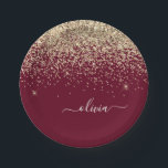 Assiettes En Carton Paillettes dorées et burgundy Monogramme Glamour F<br><div class="desc">Assiettes de fête à monogramme pailletées or et burgundy. C'est le cadeau parfait pour un anniversaire sweet 16, un mariage, une douche de mariée, un anniversaire de mariage, une baby shower ou une soirée d'enterrement de vie de jeune fille pour quelqu'un qui aime le luxe glamour et les styles chics....</div>