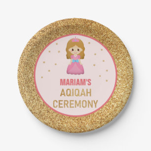 Assiettes En Carton Paillettes dorées Mignonne Petite Princesse Aqiqah
