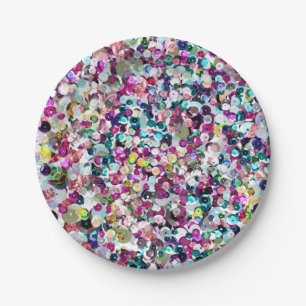 Assiettes En Carton Paillettes Girly Bling de Faux d'arc-en-ciel