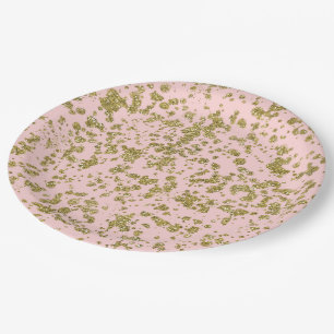 Assiettes En Carton Paillettes rose et or Glamour Féminin Moderne Écla