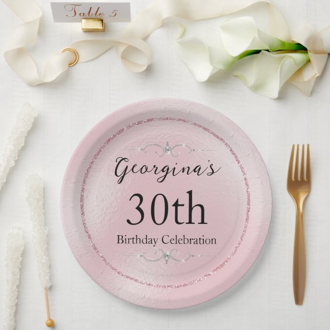 Assiettes En Carton Paillettes roses et diamants glamour (Mariage)