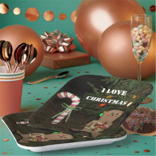Assiettes En Carton Pain d'épices Homme I Love Sucre de canne de Noël