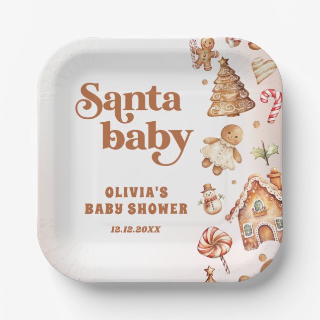 Assiettes En Carton Pain d'épices Noël Baby shower biscuit (Recto)