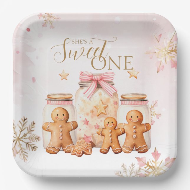 Assiettes En Carton Pain d'épices rose doux Noël Fille Anniversaire (Recto)