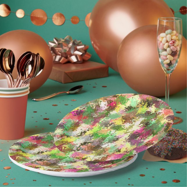 Assiettes En Carton Paint Splatter Automne Couleur Feuilles Abstraits (Multi)