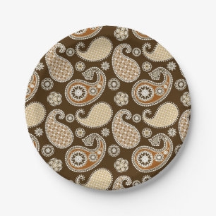 Assiettes En Carton Paisley motif, Chocolat Brown et Tan