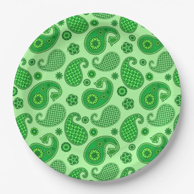 Assiettes En Carton Paisley Motif, Lime et Emerald Green (Devant)