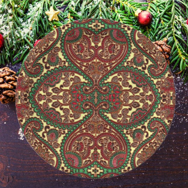 Assiettes En Carton Paisley victorien motif élégant rouge vert or (Créateur téléchargé)