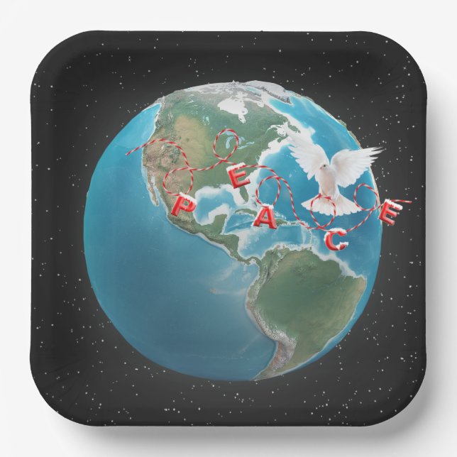 Assiettes En Carton Paix de Noël avec la colombe blanche (Recto)