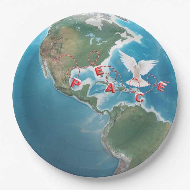 Assiettes En Carton Paix de Noël avec la colombe blanche (Devant)