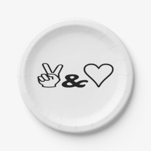 Assiettes En Carton Paix et amour