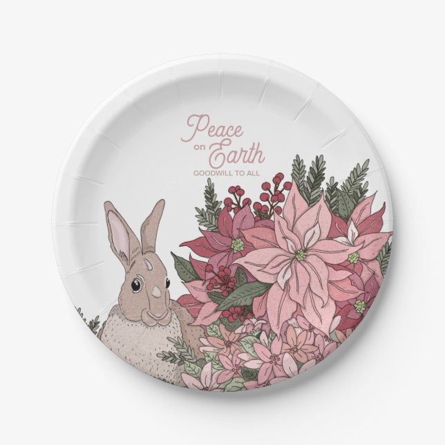 Assiettes En Carton Paix sur Terre Rabbit en Fleurs roses (Devant)