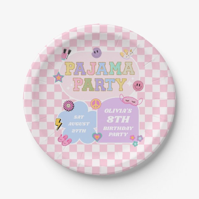 Assiettes En Carton Pajama Party Preppy Varsity Patch Anniversaire (Devant)