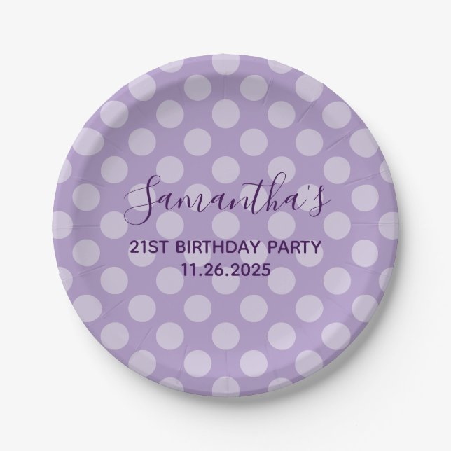 Assiettes En Carton Pale Purple Polka Point 21e anniversaire (Devant)