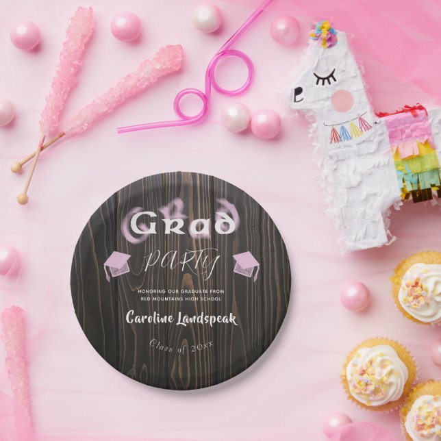 Assiettes En Carton Pale Rose Blurred Typographie Parti de graduation (Fête)